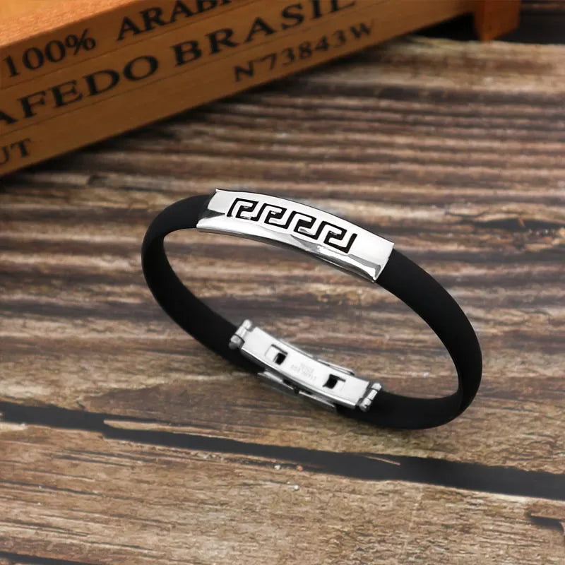 Le Méandre | Bracelet en Silicone et Acier à Motif Grec
