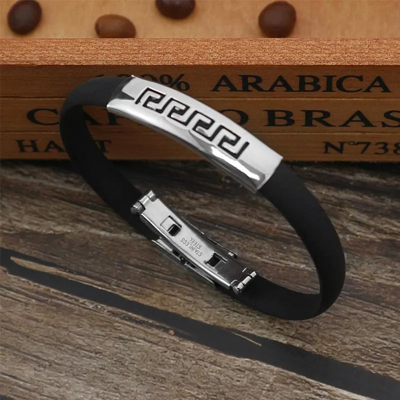 Le Méandre | Bracelet en Silicone et Acier à Motif Grec