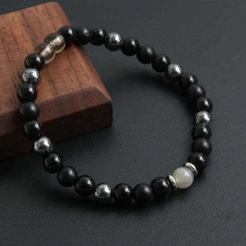 L'Épiphanie | Bracelet en Perles Noires, Acier et Verre