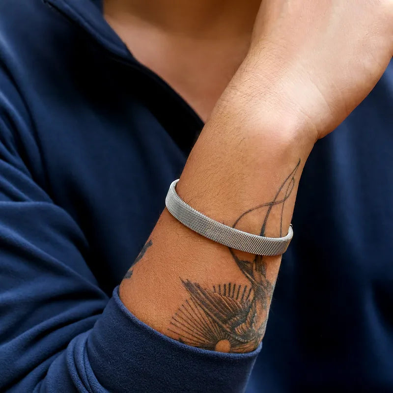 Le Flux | Bracelet Jonc en Maille Milanaise d'Acier