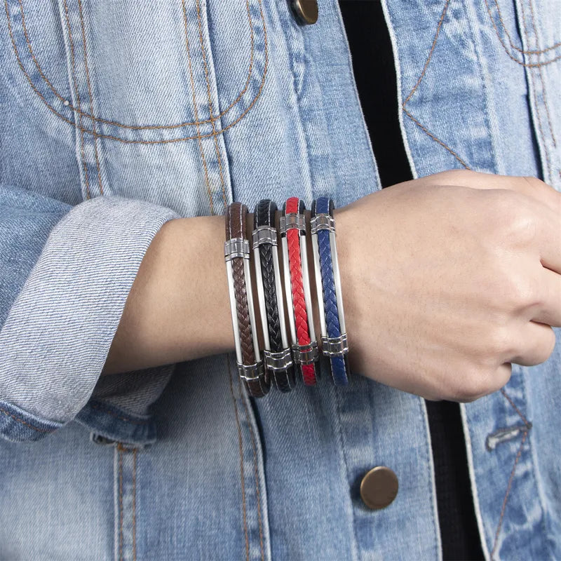 Le Maître | Bracelet Manchette Multi-Textures Noir et Acier Inoxydable