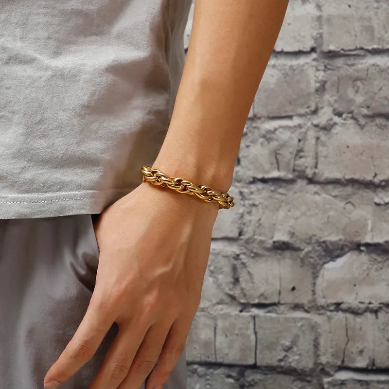 La Guilde | Bracelet Chaîne Tressée en Acier Plaqué Or 18K